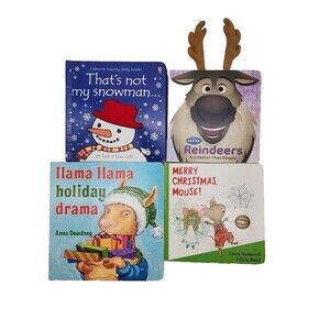 4 Christmas BOARD BOOK LOT Baby Toddler Snowman, Frozen, Llama, Give a Mouse